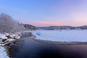 River Course Prints: Winter morning at the river Isar in Geretsried
