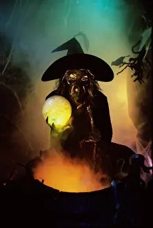 Daretobe Prints: Witch holding a crystal ball standing in front of a cauldron