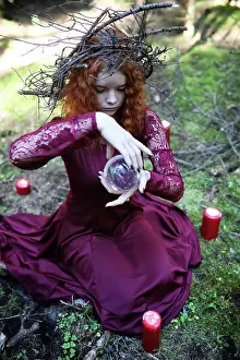Mystery Prints: Witch holds a ritual sphere Witch holds a ritual in the depths of the forest