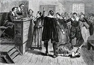 Interior Photo Prints: Witch trial, the accused witch has fainted in the courtroom