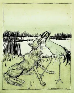 Curiosity Prints: The Wolf and the Crane - Aesops Fables