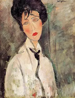 Woman with Black Cravat by Amedeo Modigliani, oil on canvas, (1884–1920), Italy, early twentieth century