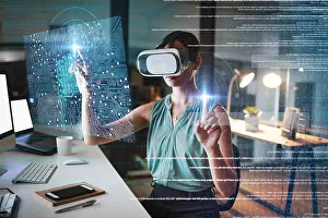 System Prints: Woman, coding and night with vr double exposure