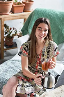1person Prints: Woman drinking hot beverage