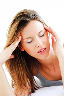 Migraine Prints: Woman with hands on temples