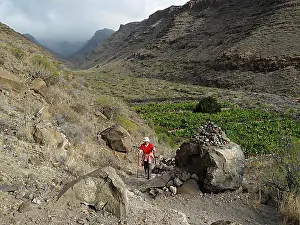 Mountain Chain Prints: Woman hiking through Barranco de Chinguarime near Playa Santiago