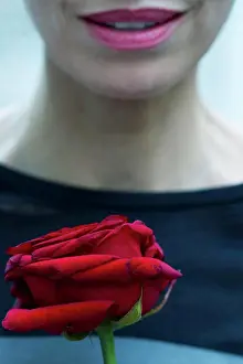 Adult Sonly Prints: Woman holding single rose, cropped