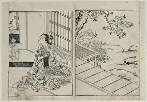 Japanese Prints: Woman Looking at a Hanging Scroll, c