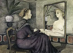 One Young Woman Only Prints: Woman Before Her Mirror by Paul Delvaux, 1948, Born 1897, Collection of Claude Spaak