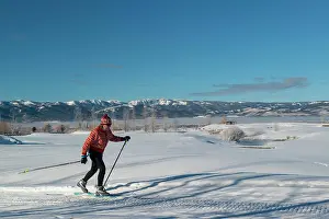 Model Release Prints: Woman nordic skiing, Driggs, Idaho. (MR)