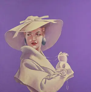 Positive Emotion Prints: Woman in Pale Hat, Acrylic Painting on Canvas