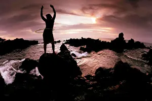 Vacationing Prints: Woman with plastic hoop on seashore, Kihea, Maui, Hawaii Islands, USA