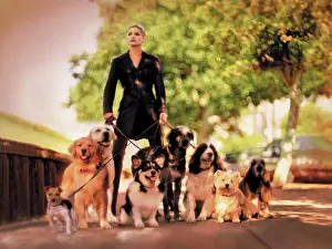 Out Door Prints: A woman posing with a pack of dogs