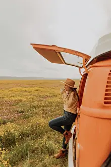 Jeans Prints: Woman on road trip in countryside
