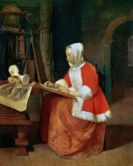 Headscarf Prints: A Woman seated Drawing, c.1655-60