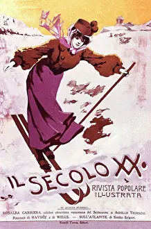 Skilled Prints: Woman skiing by Anonymous artist, Colour lithograph, 1900s, Private Collection