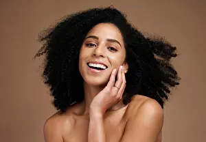 Skincare Prints: Woman, studio portrait and afro with beauty