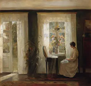 Continental Pictures Prints: A Woman At A Sunny Window, Carl Holsoe (1863-1935), Oil On Canvas, 19th-20th Century