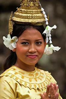 Gown Prints: Woman in traditional dress at Angkor Wat; Siem Reap, Cambodia
