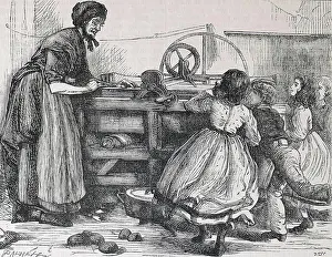 Stones Prints: Woman using a box mangle. In this machine