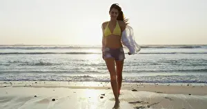 Relaxed Prints: Woman, walking and beach for vacation peace