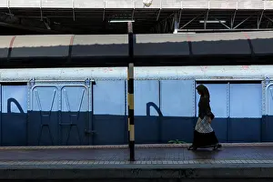 Moody Prints: Woman Walking at Train Station, Kuala Lumpur, Malaysia