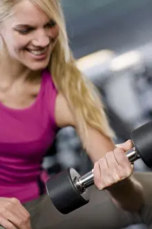 Recreation Prints: Woman weight training at a gym, Sweden