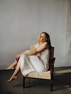 Tattoo Prints: woman in white dress in armchair