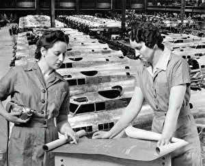Mobility Prints: Women Workers Blueprints Factory 1940S Rosie Riveter Woman Wartime Worker Ww2 Wwii World War 2 Airplane Airplanes