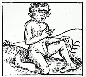 Ethiopia Prints: Woodblock engraving depicting a tribe member whose feet pointed backwards
