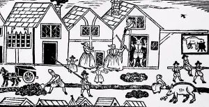 Sowing Prints: Woodblock print depicting a farming scene. Dated 16th Century