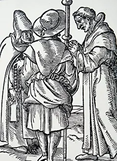 Depicting Prints: Woodcut depicting Medieval Monk. Dated 16th Century