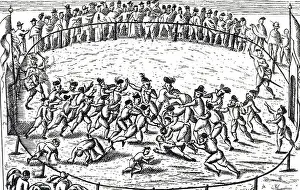 Football Prints: A woodcut engraving depicting an early form of football in Italy. Dated 16th century