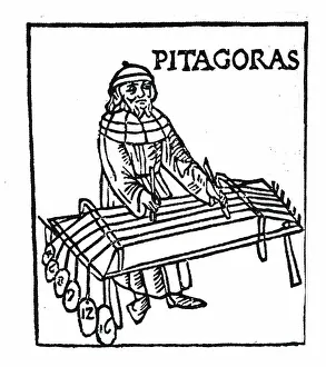 Percussion Prints: Woodcut engraving depicting Pythagoras an Ionian Greek philosopher