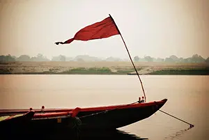 Nautical Prints: Wooden Boat in the Ganges River, Varanasi, India