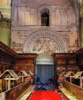 Mediaeval Prints: Wooden choir of the Tempietto Lombardo with medieval