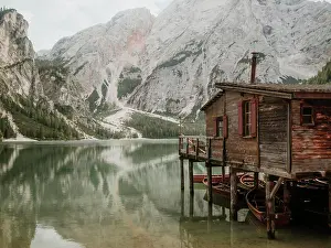 Refle Ction Prints: Wooden dock on lake in mountains