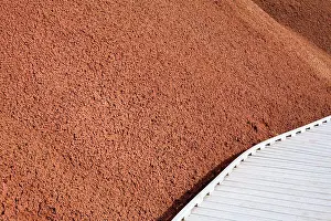 Walkway Prints: A wooden walkway, observation platform and red ochre slope in the Painted Hills, Oregon
