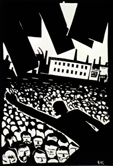 Workers Prints: The Workers Meeting, 1921 woodcut by Vladimir Kozlinsky
