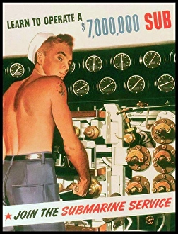 Recruitment Prints: World War two, US Navy submarine recruitment poster 1943