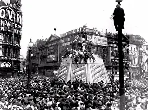 Celebrations Prints: World War Two V-E-Day celebrations at Piccadilly Circus in London 1945