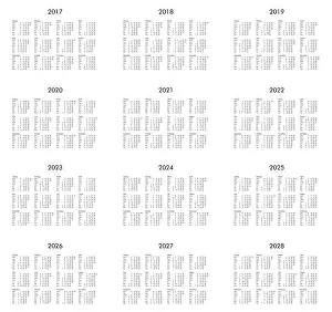 2016 Prints: Year 2017 to 2028 calendar Calendar of years 2017