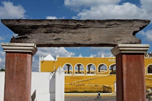 Yucatan Prints: Yellow buildings at Izamal city center, Yucatan, Mexico