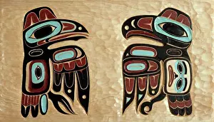 Arts Prints: Yellow Cedar Carving, Tlingit Indian Style: Eagle & Raven A