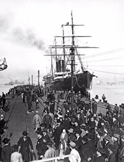 Trans Portation Prints: Yokohama, Japan: c. 1910 People on the docks where the Pacific Mail steamer