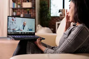 Video Prints: Young adult calling doctor on videocall telehealth