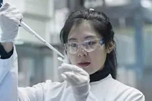 Place Of Work Prints: Young female scientist working in a laboratory
