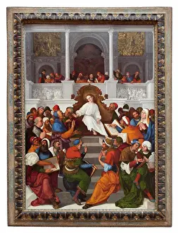 Large Group Of People Prints: Young Jesus teaching in the Temple. 1524. (Lodovico Mazzolino; 1480-1528)