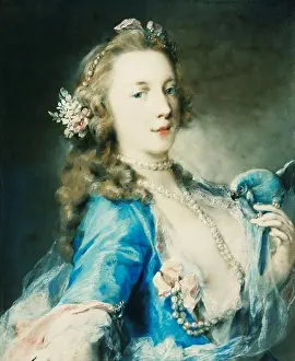 Gown Prints: A Young Lady with a Parrot. Rosalba Carriera (1675-1757). Pastel. 58 x 48cm