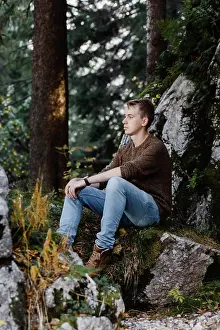 26 29 Years Old Prints: young male tourist on a walk in the Austrian forests